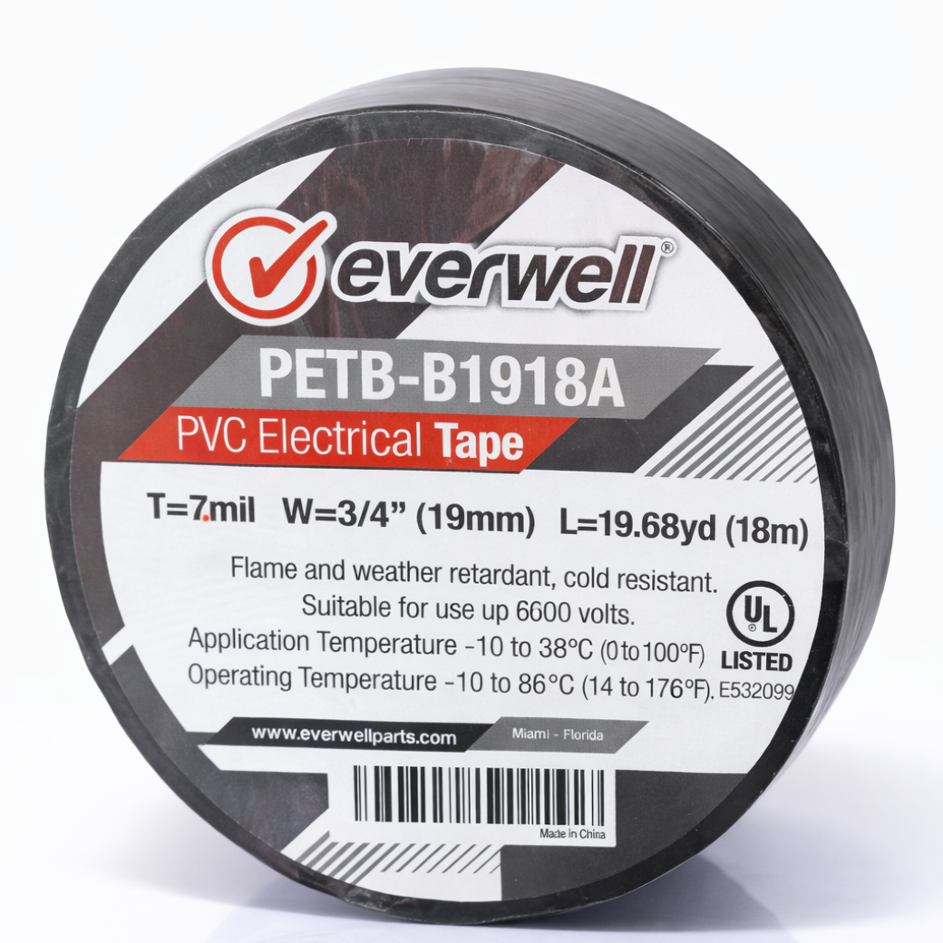 PVC ELECTRICAL TAPE 0.18MM*19MM*18M, FLAME RETARDANT, SUITABLE FOR USE UP TO 600 VOLTS AND RATED FOR -10 TO 80°C (14 TO 176°F) OPERATING TEMPERATURE, UL APPROVED