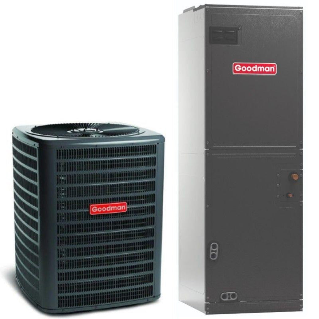 SPLIT SYSTEM GOODMAN 2.5 TON 15.2 SEER2 R32 BOTTOM RETURN W/HEATER (GLXS5BA3010)(AMST30BU1300)(HKTSD05X1)