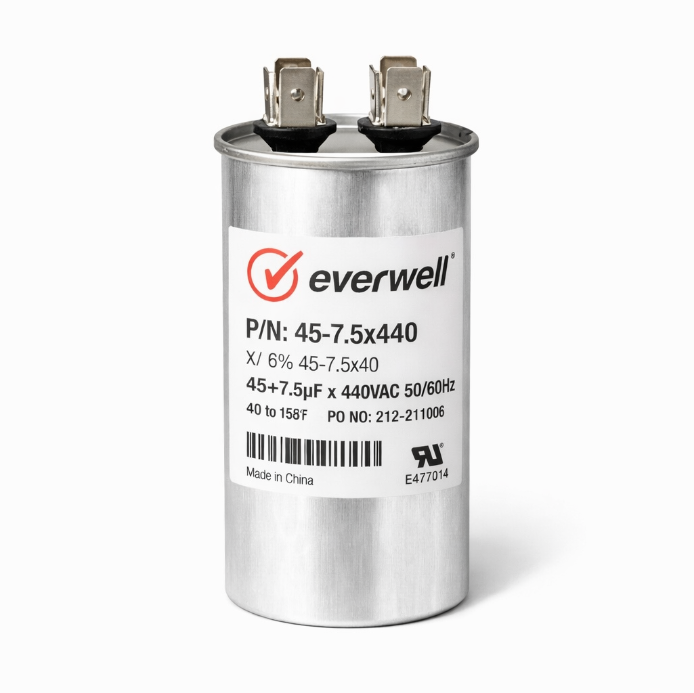 RUN CAPACITOR (65) (B) 45+7.5μF 440V ROUND TYPE