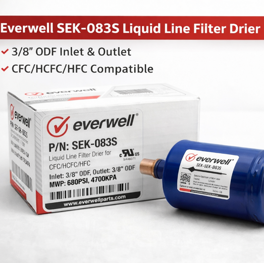 SOLID CORE LIQUID LINE DRYER FILTER SOLDER (B) 3/8" R134A=3.33 R12=4.01 R22/R410A=4.35 R407C=4.36 R404A/R507=2.94 R502=2.84TN