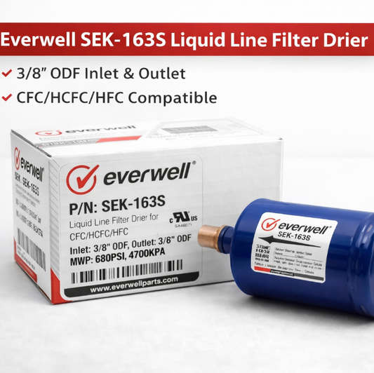 SOLID CORE LIQUID LINE DRYER FILTER SOLDER (B) 3/8" R134A=3.19 R12=3.88 R22/R410A=4.25 R407C=4.11 R404A/R507=2.78 R502=2.71TN XH11