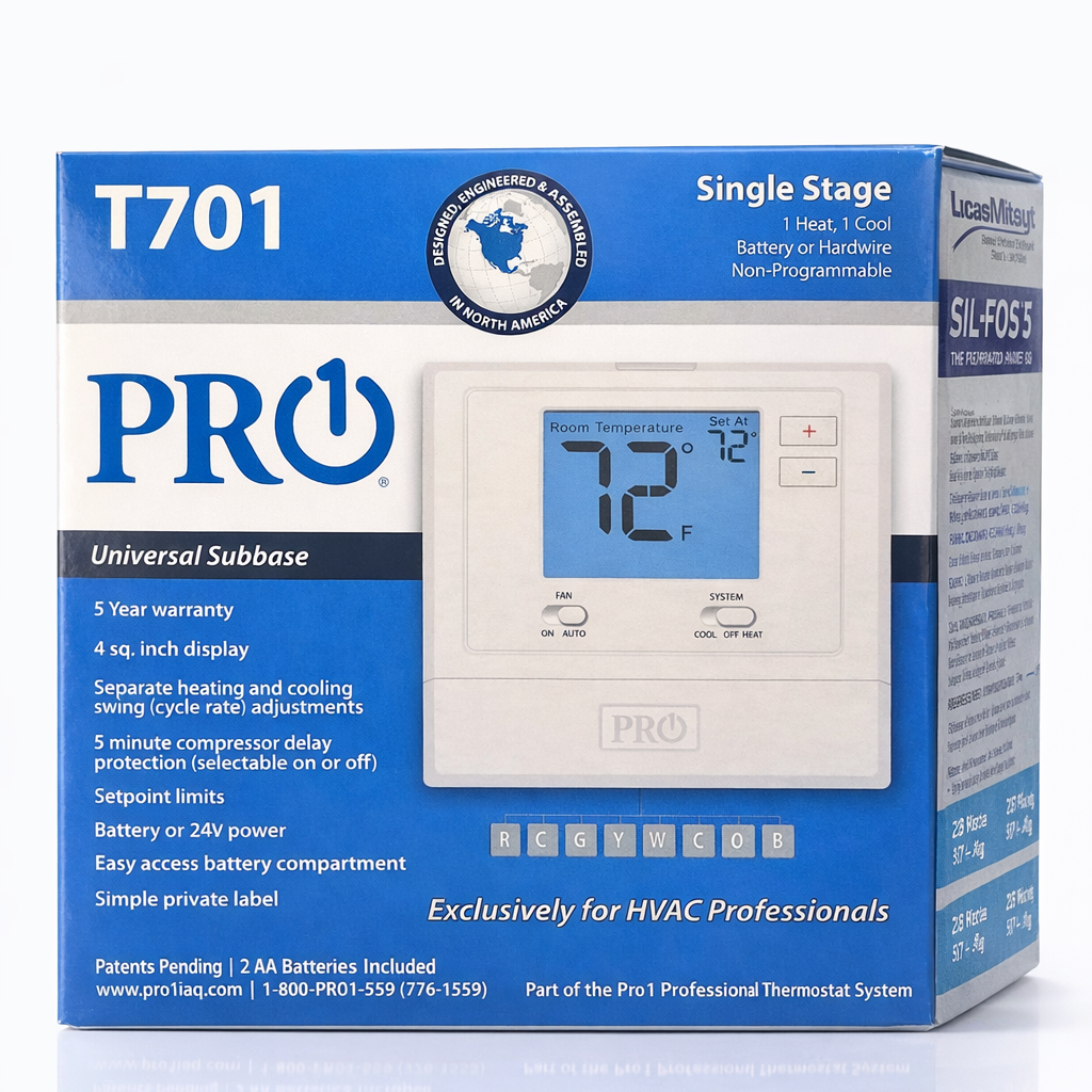 PRO1 - THERMOSTAT SINGLE STAGE 1 HEAT, 1 COOL BATTERY OR HARDWIRE, NON-PROGRAMMABLE