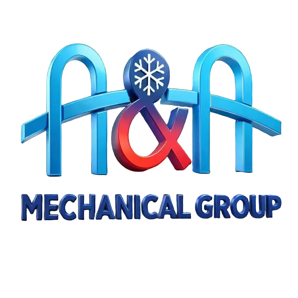 Logo of A&A Mechanical Group with blue and red design on a white background